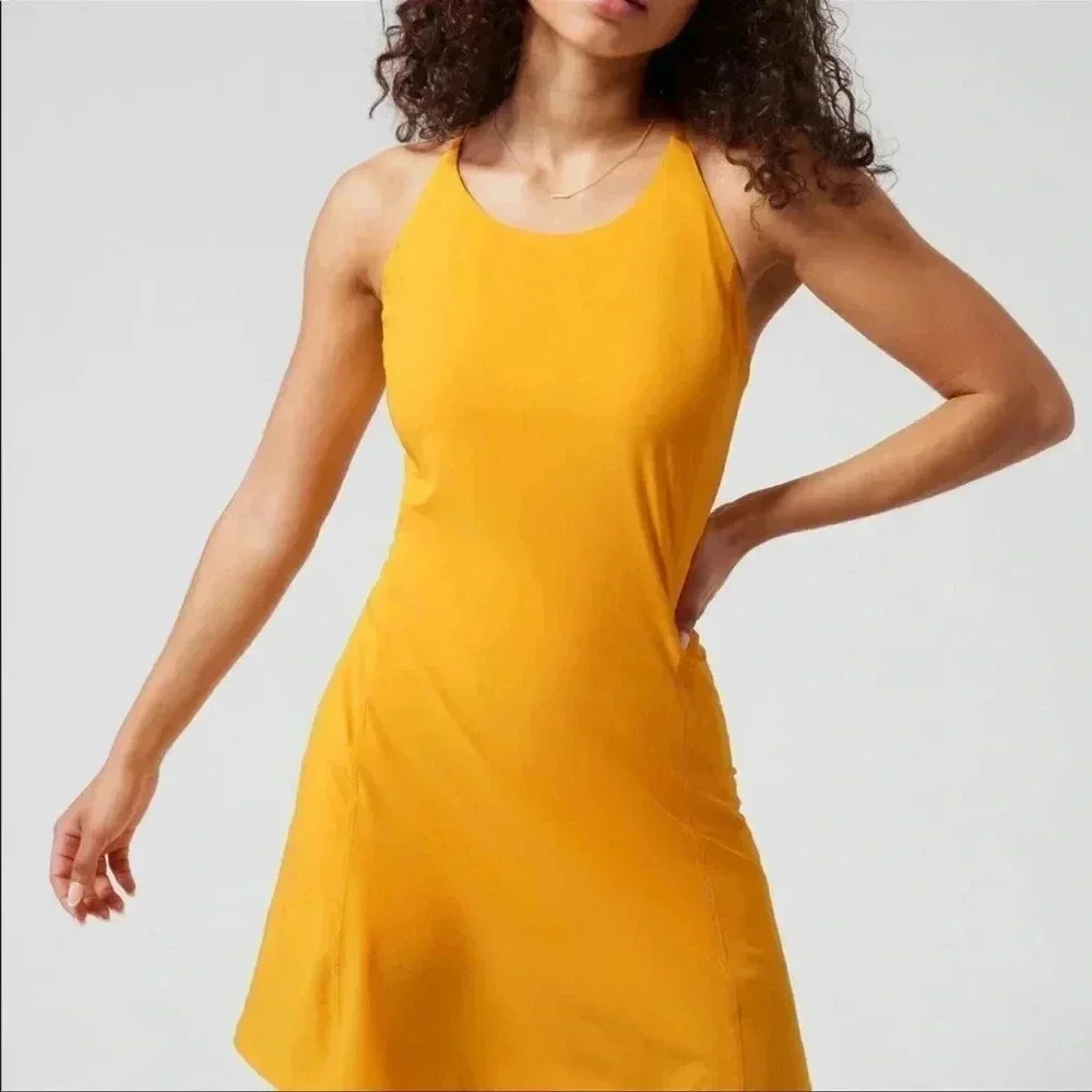ATHLETA Gold Yellow Robe Infinity Stretch Built In Shorts Casual Dress L…